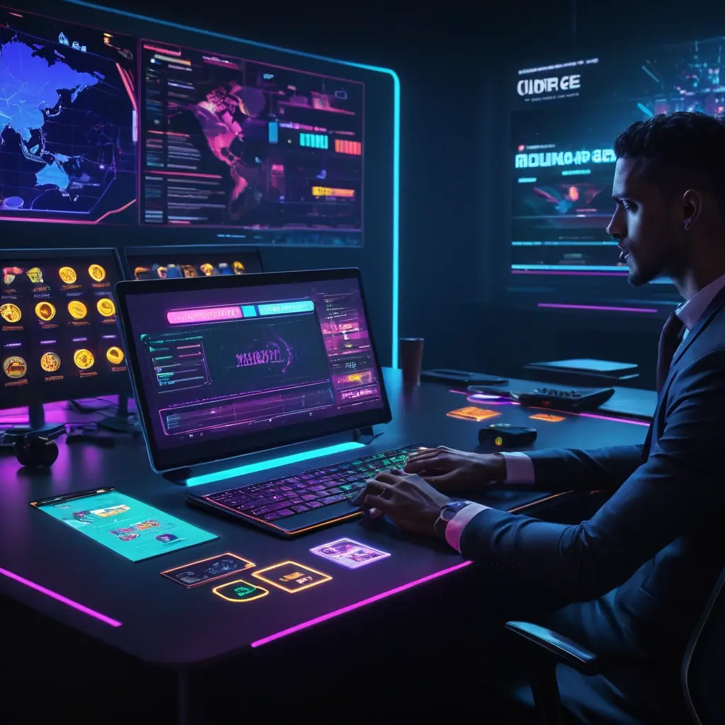 Entrepreneur managing online casino dashboard with analytics